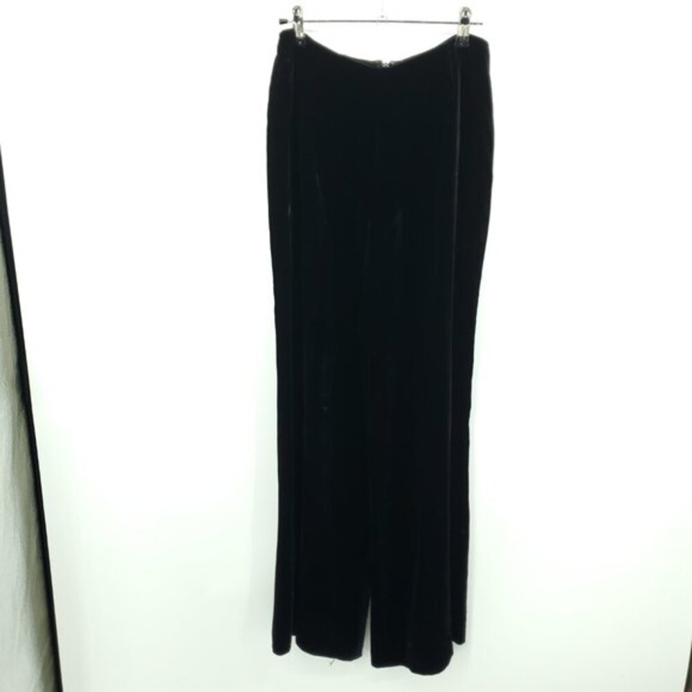 Lafayette 148 New York Mid Rise Rayon Silk Wide Leg Velvet Pants Sz 4 Black